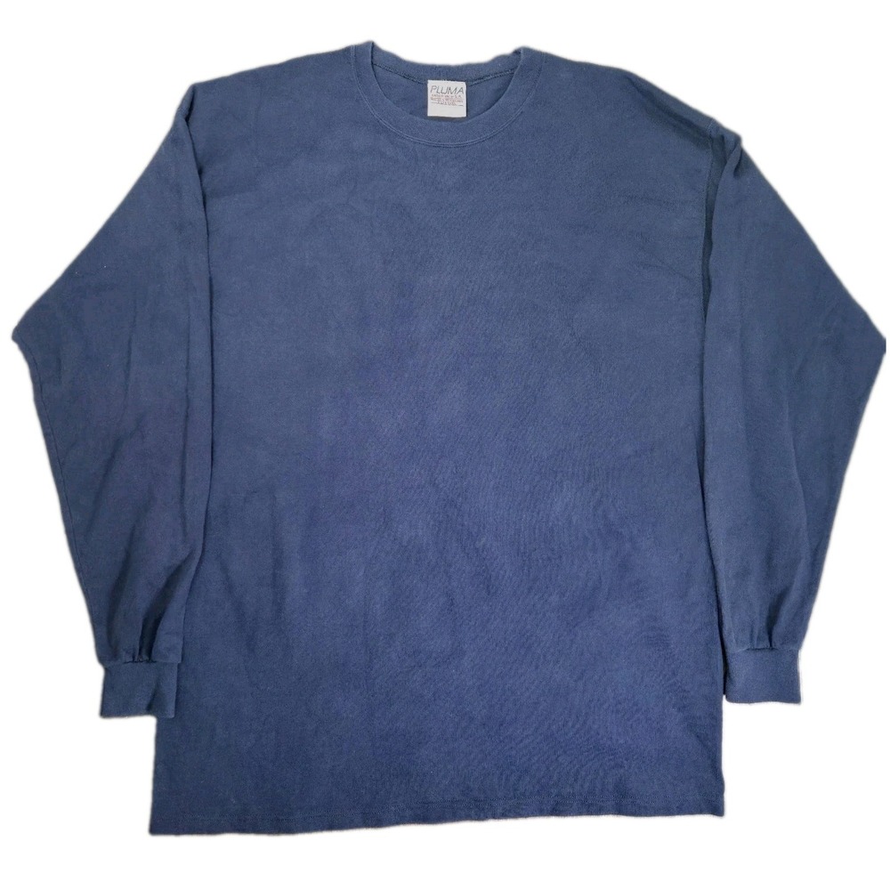VTG Pluma Blank Heavyweight Cotton Long Sleeve T-Shirt Navy Blue Made in USA XL